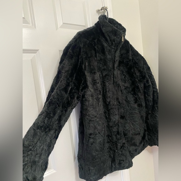 GODBODY Vintage Denim Technology Faux Fur Black Coat Sz-Large - Picture 2 of 8
